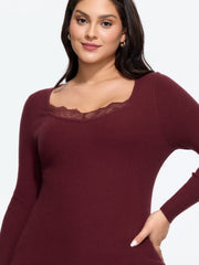 Supersoft Lace Trim Detail Fitted Ribbed Pullover