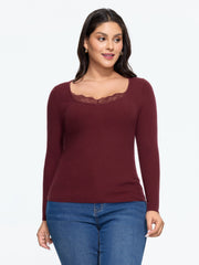 Supersoft Lace Trim Detail Fitted Ribbed Pullover