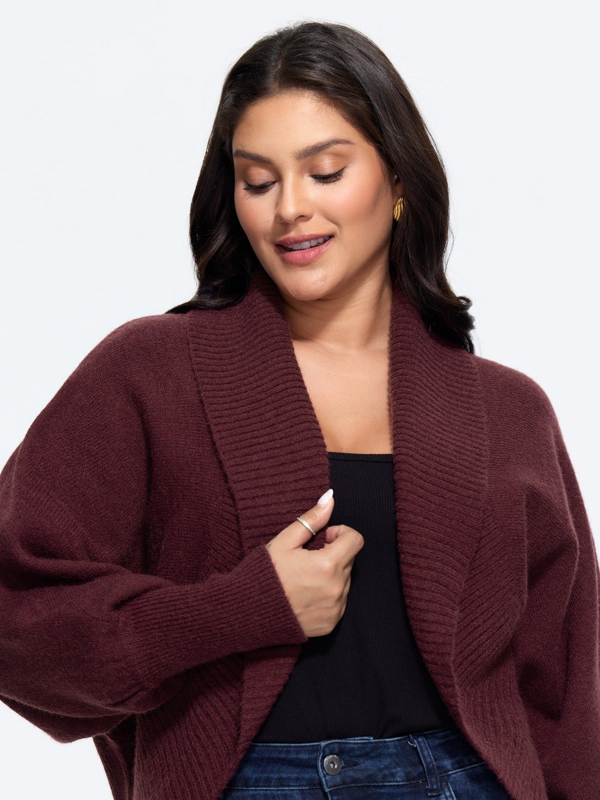 Shawl Collar Open‑Front Cropped Cardigan