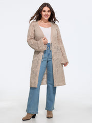 Hollow Drawstring Waist Open‑Front Crochet Cardigan