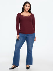Supersoft Lace Trim Detail Fitted Ribbed Pullover