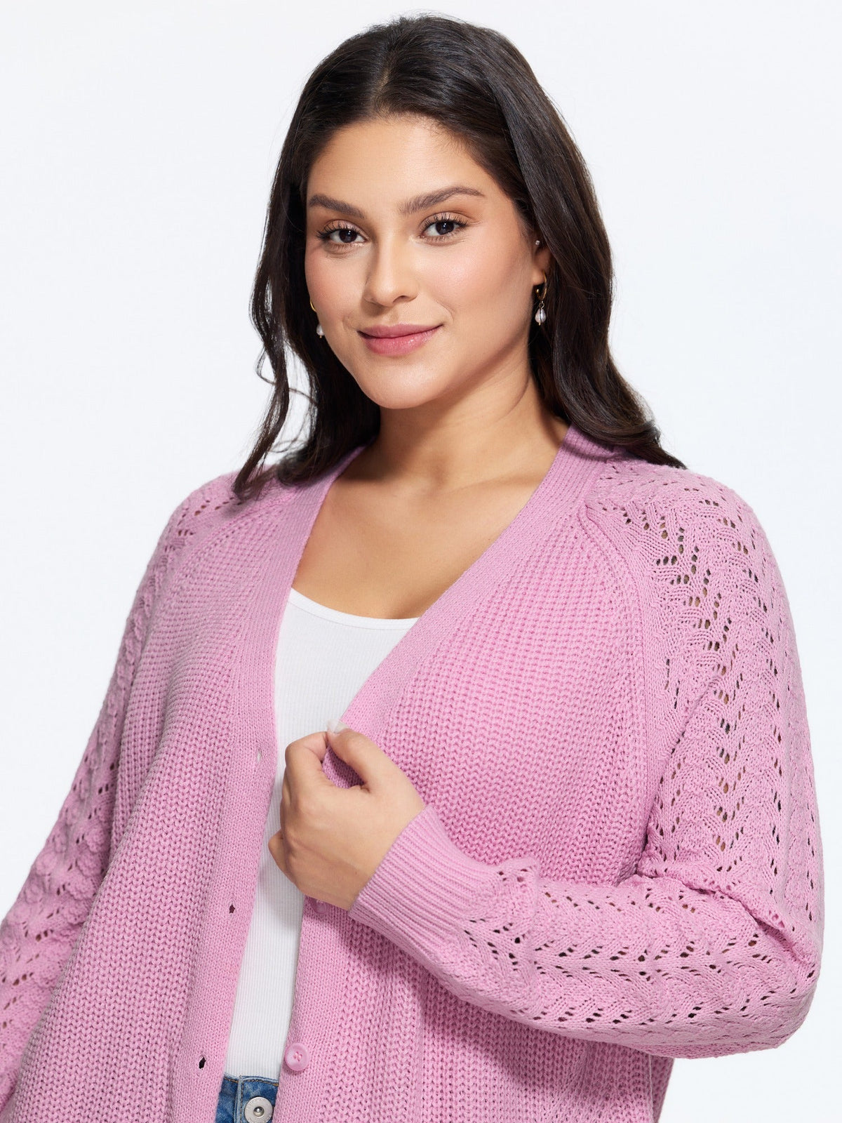 Hollow Crochet Button Front Knit Cardigan