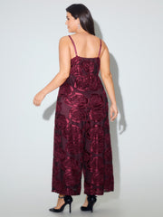 Rose Embroidered Spaghetti Strap Wide Leg Jumpsuit