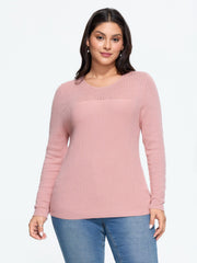 Solid Round Neck Hollow Crochet Detail Pullover