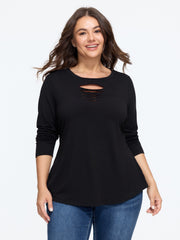 Stretchy Crew Neck Cut‑Out Detail Long Sleeve Top