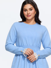 Supersoft Round Neck Lace Cuff Pullover