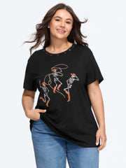 Halloween Cowboy Skeleton Print T‑Shirt