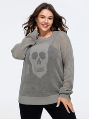 Sheer Skull Hollow‑Out Jacquard Crew Neck Pullover