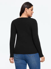 Supersoft V Neck Lace Patchwork Ribbed Knit Pullover