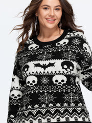 Supersoft Skull Bat Spider Web Pattern Crew Neck Pullover