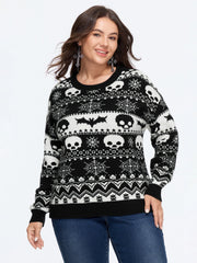 Supersoft Skull Bat Spider Web Pattern Crew Neck Pullover