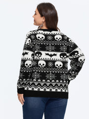 Supersoft Skull Bat Spider Web Pattern Crew Neck Pullover