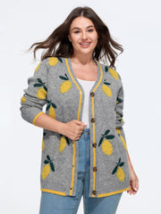 Supersoft Lemon Jacquard V‑Neck Knit Cardigan