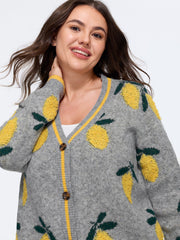Supersoft Lemon Jacquard V‑Neck Knit Cardigan