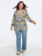 Supersoft Lemon Jacquard V‑Neck Knit Cardigan