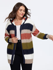 Color Block Striped Hooded Open Front Cardigan