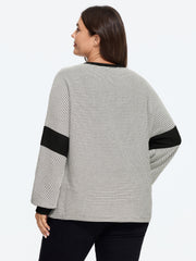 Notched Neck Stripe Color Block Sweatshirt