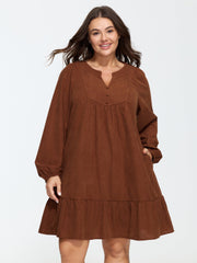 Corduroy Long Sleeve Ruffle Hem Mini Dress