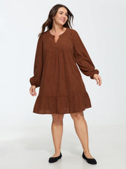 Corduroy Long Sleeve Ruffle Hem Mini Dress