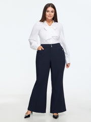 Stretchy Front Seam Buttons Pocket Pants