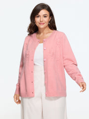 Textured Floral Embroidery Button‑Front Cardigan