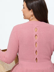 Back Cutout Cable Knit Peplum Pullover