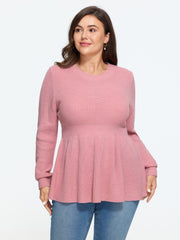 Back Cutout Cable Knit Peplum Pullover
