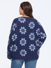 Floral Jacquard Crew Neck Pullover