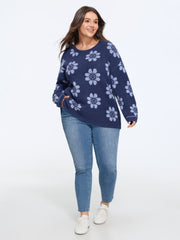 Floral Jacquard Crew Neck Pullover