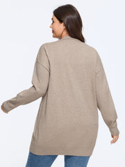 Solid V Neck Pocket Open Front Cardigan