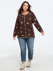 Wool Blend Star Jacquard Pocket Button Front Cardigan