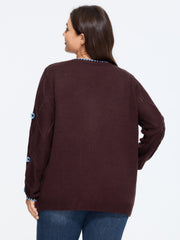 Crochet Floral Contrast Trim Button Front Cardigan