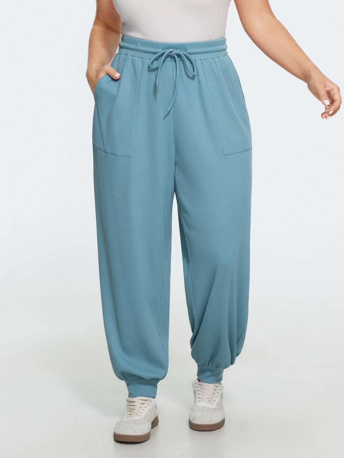 Drawstring Waist Waffle Knit Jogger Pants