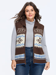 Fair Isle Snowflake Zip Up Sleeveless Cardigan