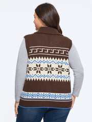 Fair Isle Snowflake Zip Up Sleeveless Cardigan