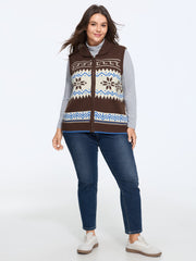 Fair Isle Snowflake Zip Up Sleeveless Cardigan