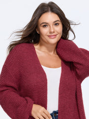 V Neck Open Front Waffle Knit Cardigan
