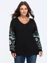Geometric Jacquard V Neck Pullover