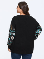 Geometric Jacquard V Neck Pullover