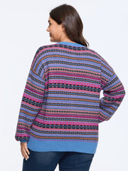 Colorful Striped Round Neck Button Front Cardigan