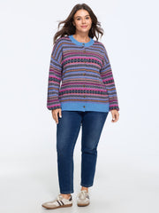Colorful Striped Round Neck Button Front Cardigan