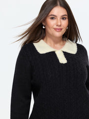 Contrast Peter Pan Collar Cable Knit Pullover