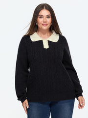 Contrast Peter Pan Collar Cable Knit Pullover