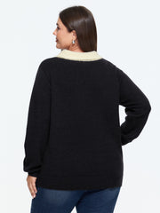 Contrast Peter Pan Collar Cable Knit Pullover