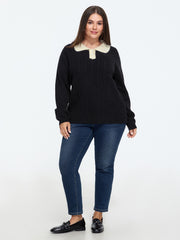 Contrast Peter Pan Collar Cable Knit Pullover