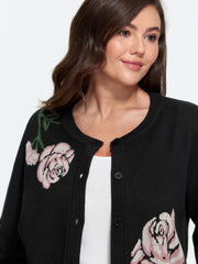 Rose Floral Jacquard Button Front Cardigan