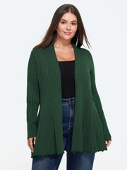 Flared Hem Ribbed Open Front Cardigan