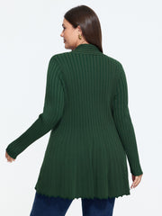 Flared Hem Ribbed Open Front Cardigan
