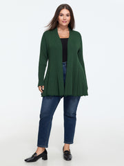 Flared Hem Ribbed Open Front Cardigan