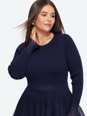 Round Neck Flare Hem Ribbed Knit Pullover